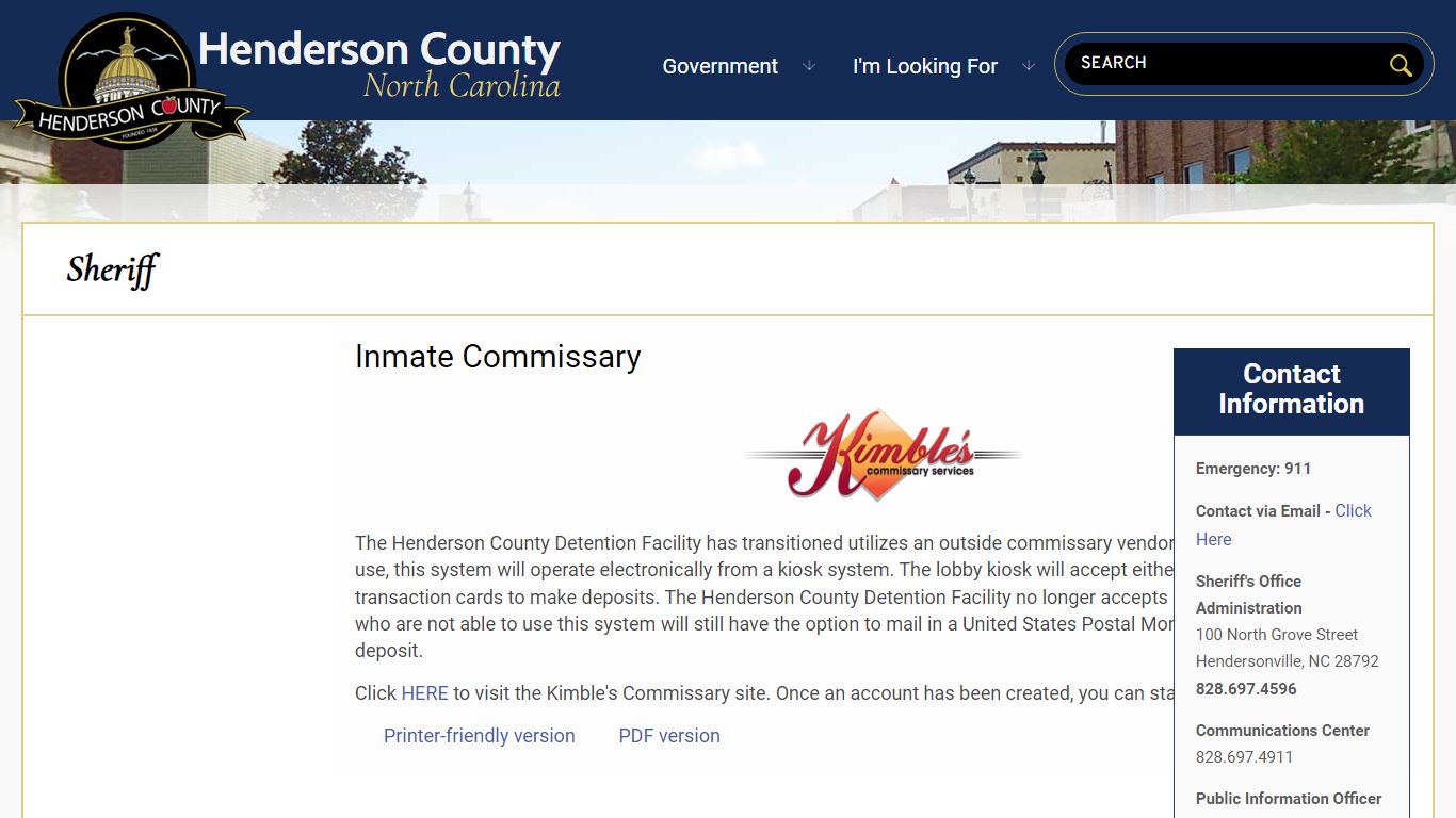Inmate Commissary | Henderson County North Carolina